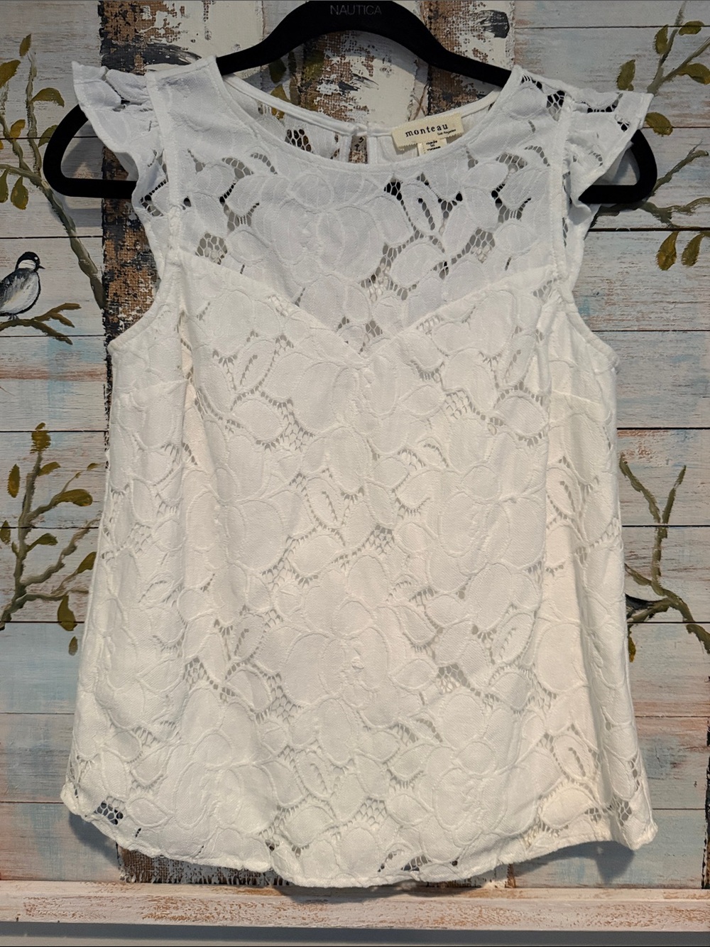 Monteau White Lace Cap-Sleeve Tank